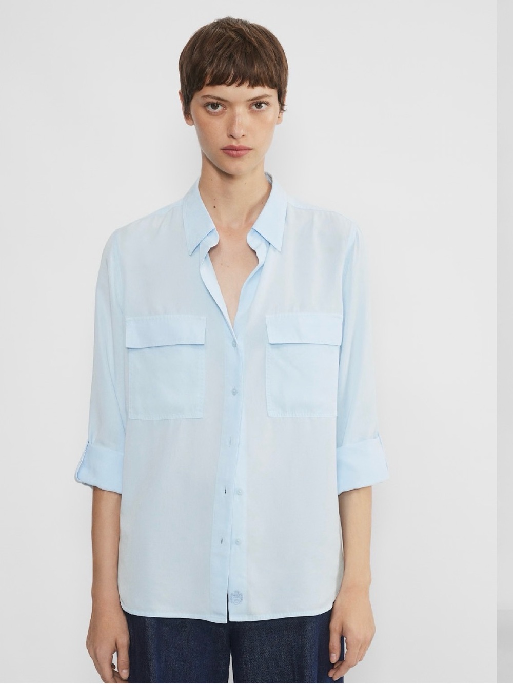 NWT Aritzia Babaton Light Blue Button-Front Utility Shirt